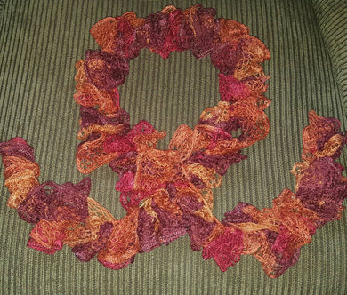 Hand Crocheted Fall Themed Frilly Scarf