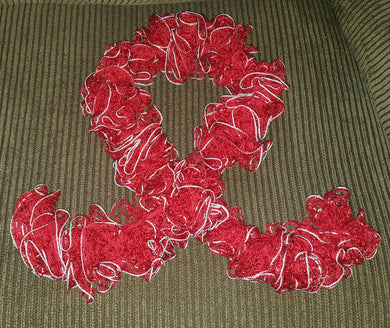 Hand Crocheted Red-Silver Lining Frilly scarf